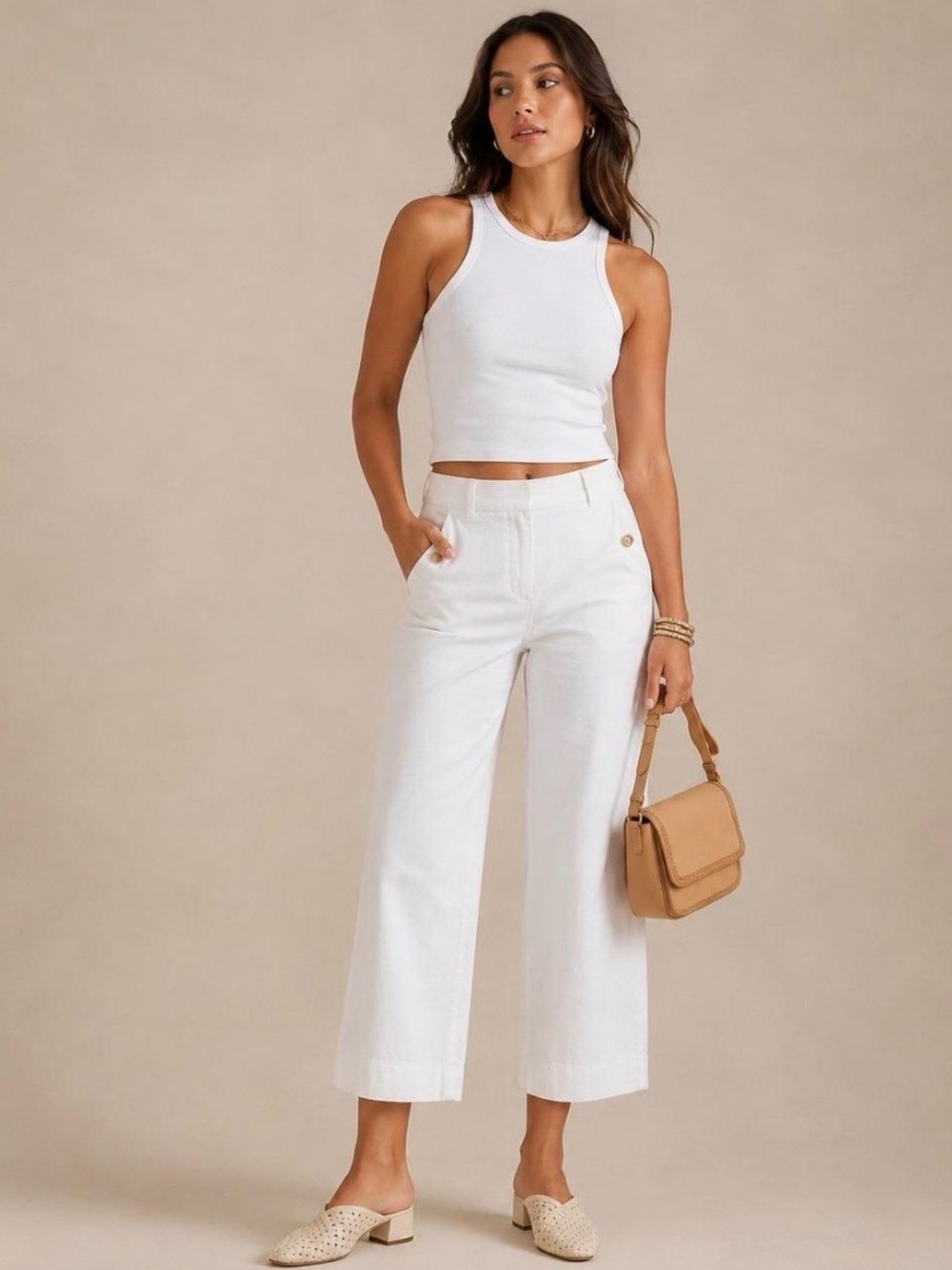 Stretch Twill Cropped Wide Leg Pant